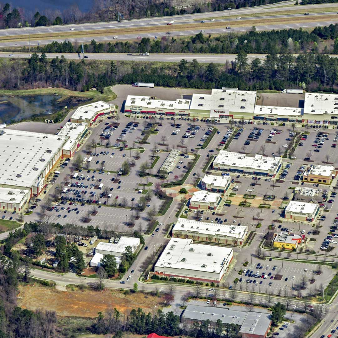 Aerial view of Capital Marketplace power center in Raleigh.