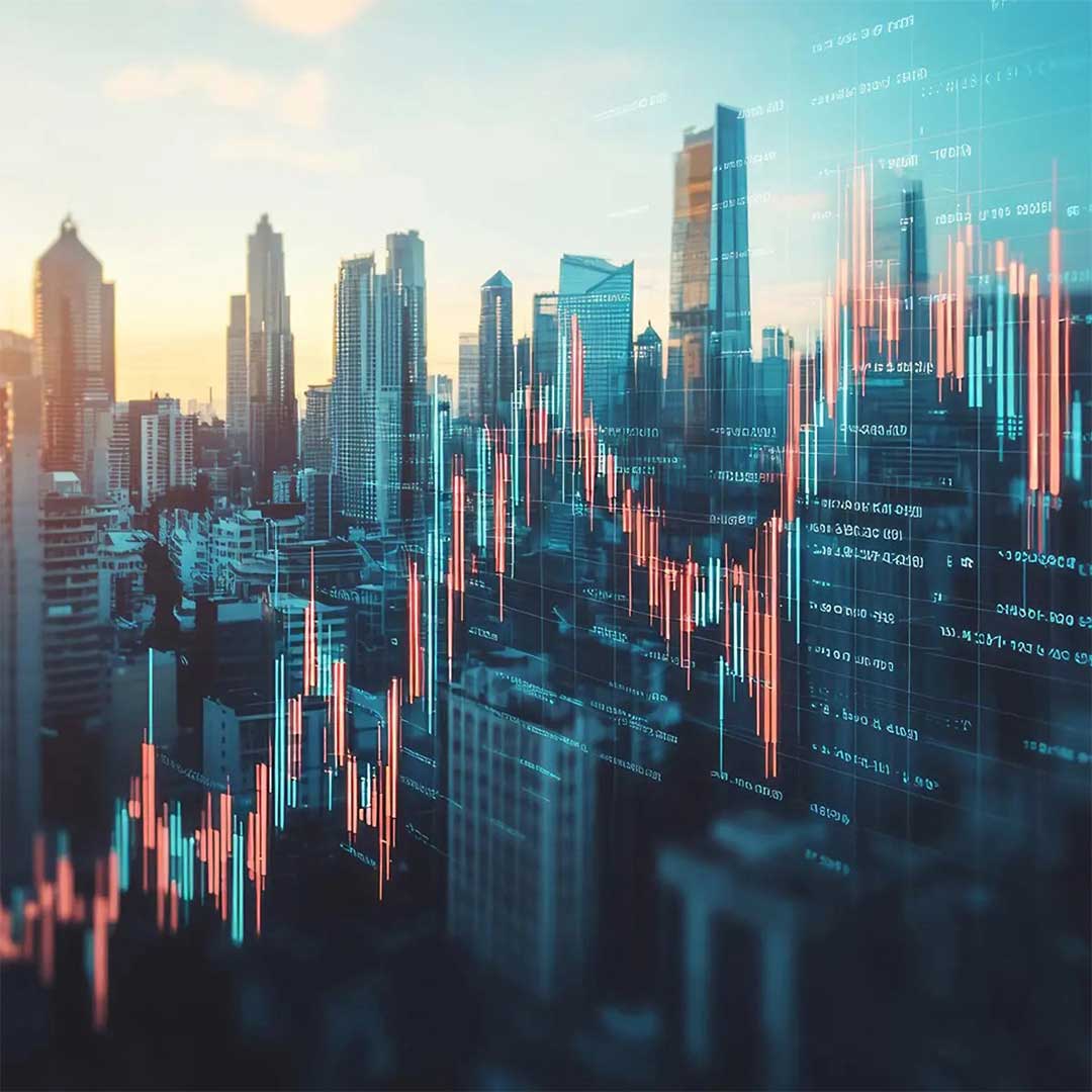 Data chart with skyline backdrop