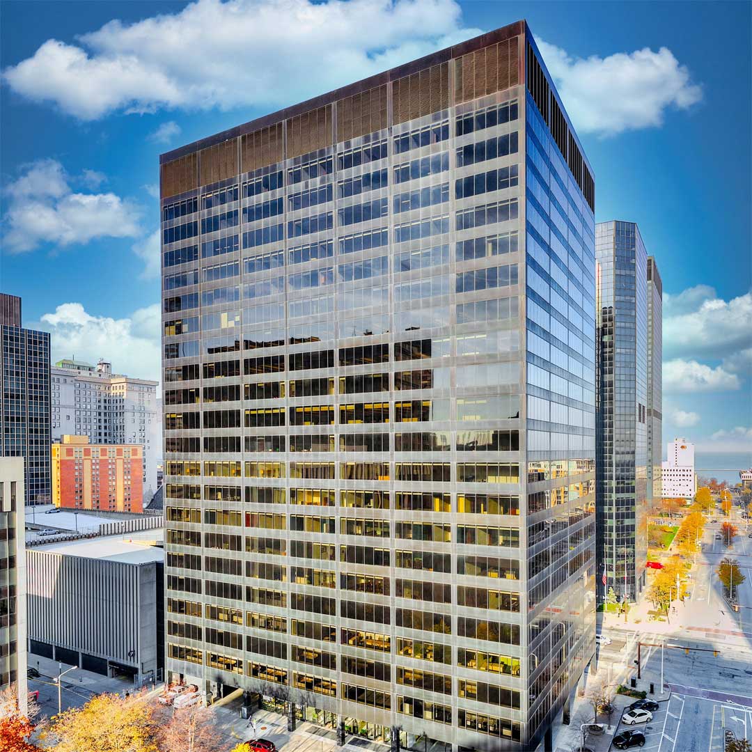 Exterior of an office building on a sunny day