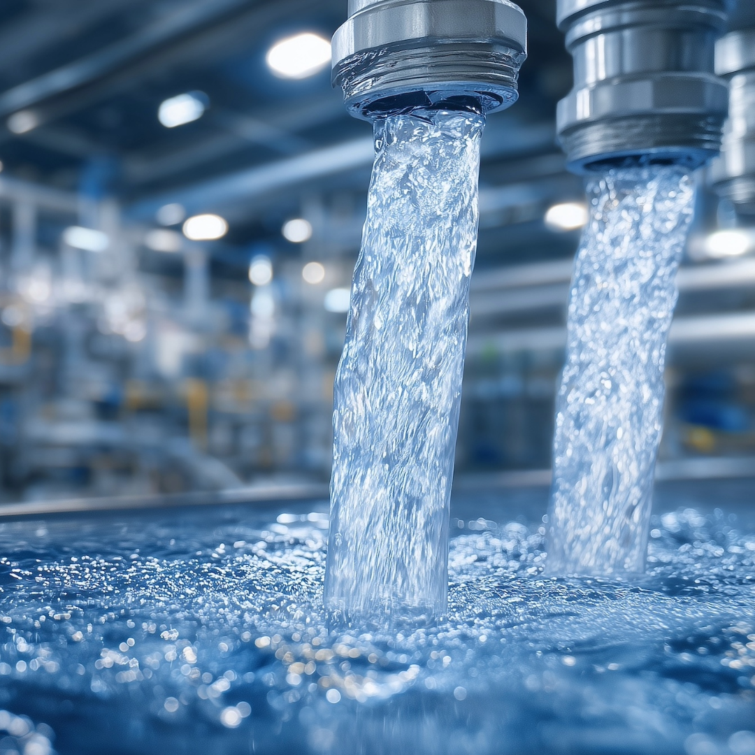 water pouring out of two faucets"