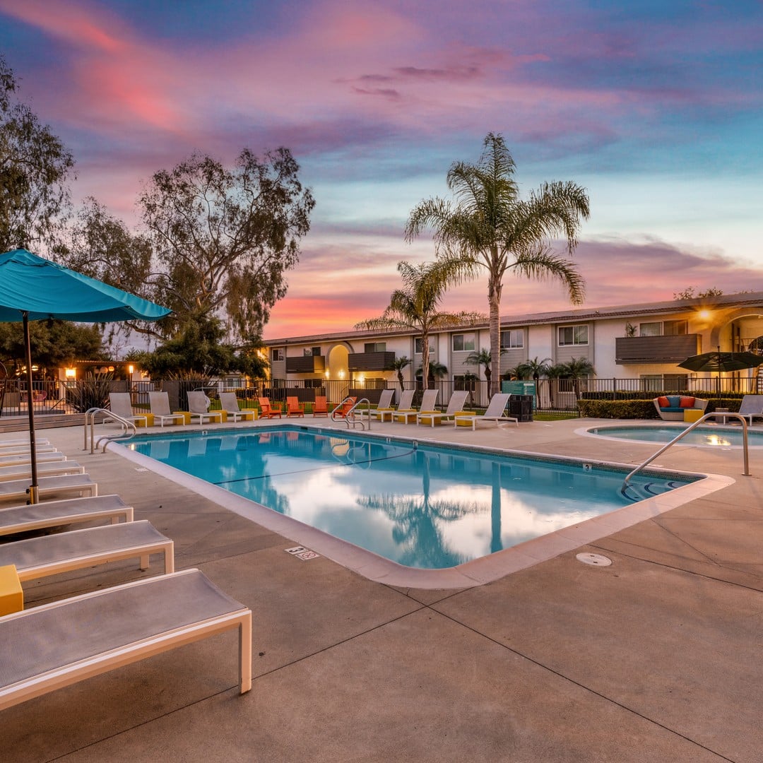 Sunterra garden-style apartment community in Oceanside, California, featuring landscaped courtyards and residential buildings