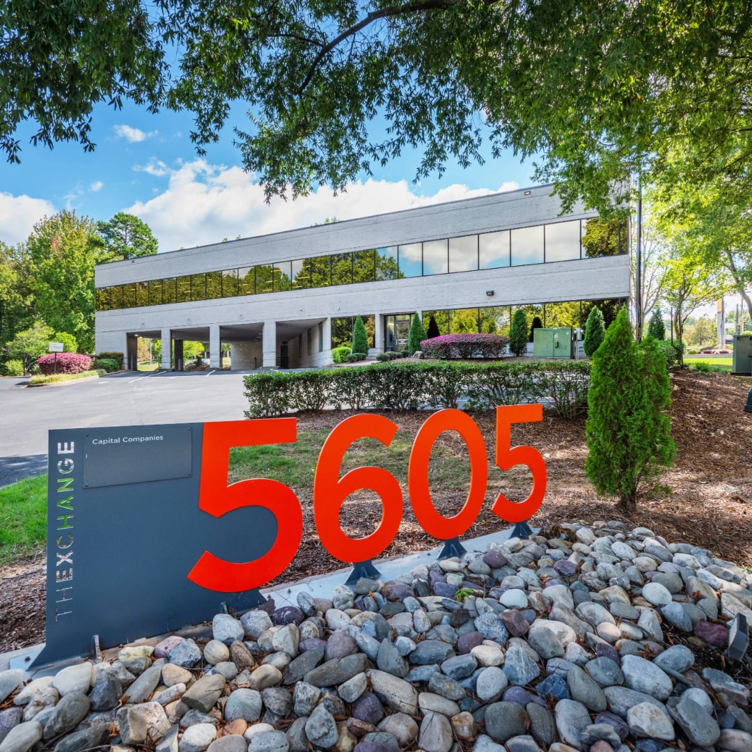 ThExchange creative office building with 5605 address sign, Charlotte, NC