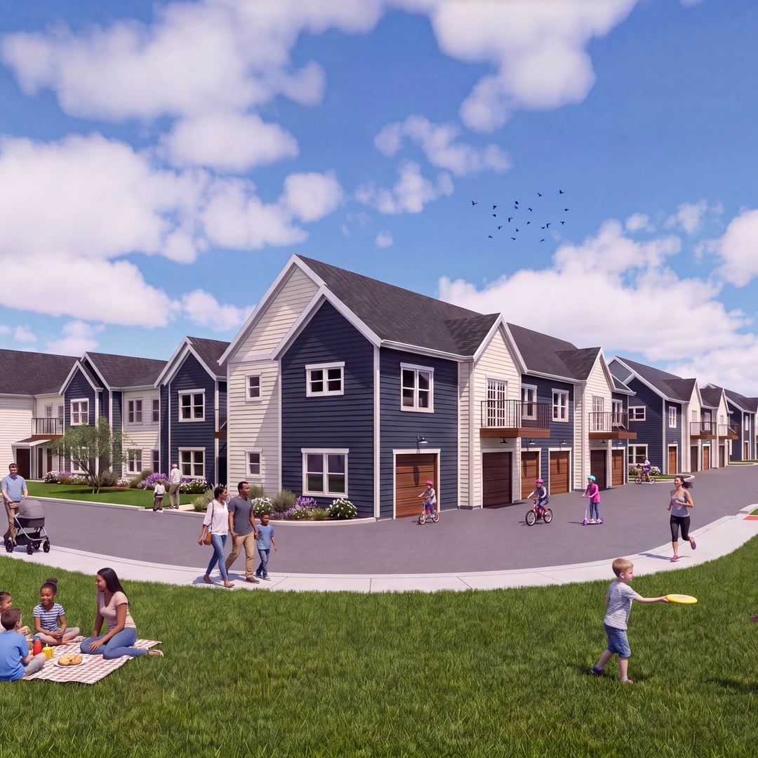 Rendering of Drumlin Fields Apartments, a 96-unit garden-style apartment community, Waterloo, Wisconsin