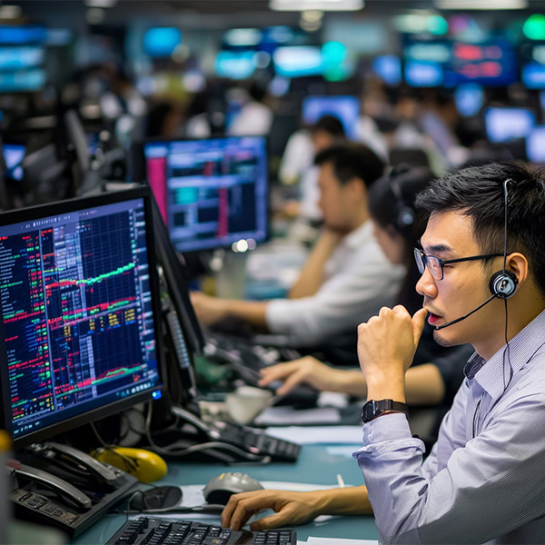 men on headsets working on computers