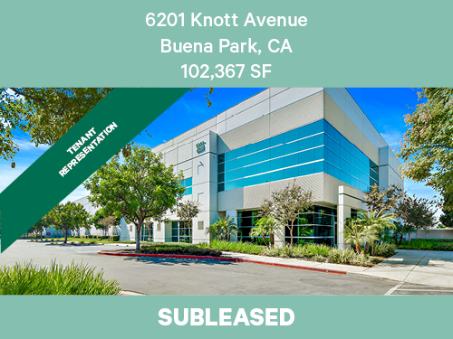 Subleased commercial office building at 6201 Knott Avenue, Buena Park, CA — 102,367 SF tenant representation