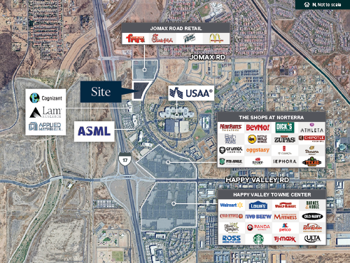 Union Park Residences land sale site map in Phoenix, AZ — approximately 8.4 acres sold June 2026, located near Jomax Road and I-17 with proximity to USAA, ASML, and Norterra retail